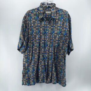 burma bibas button up shirt men size large silk